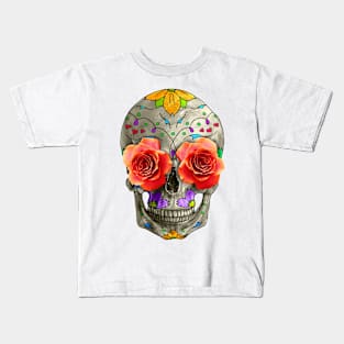 Sugar Skull Day of the Dead with Roses, Dia de los Muertos Kids T-Shirt